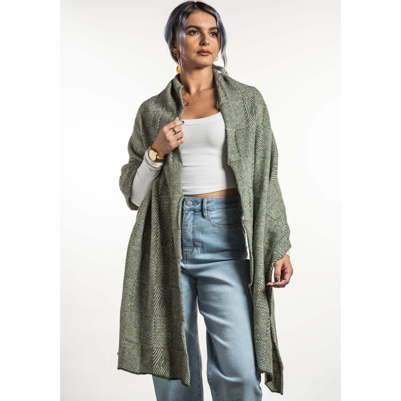 Koru - Merino - Possum Jacquard Wrap Moss/White