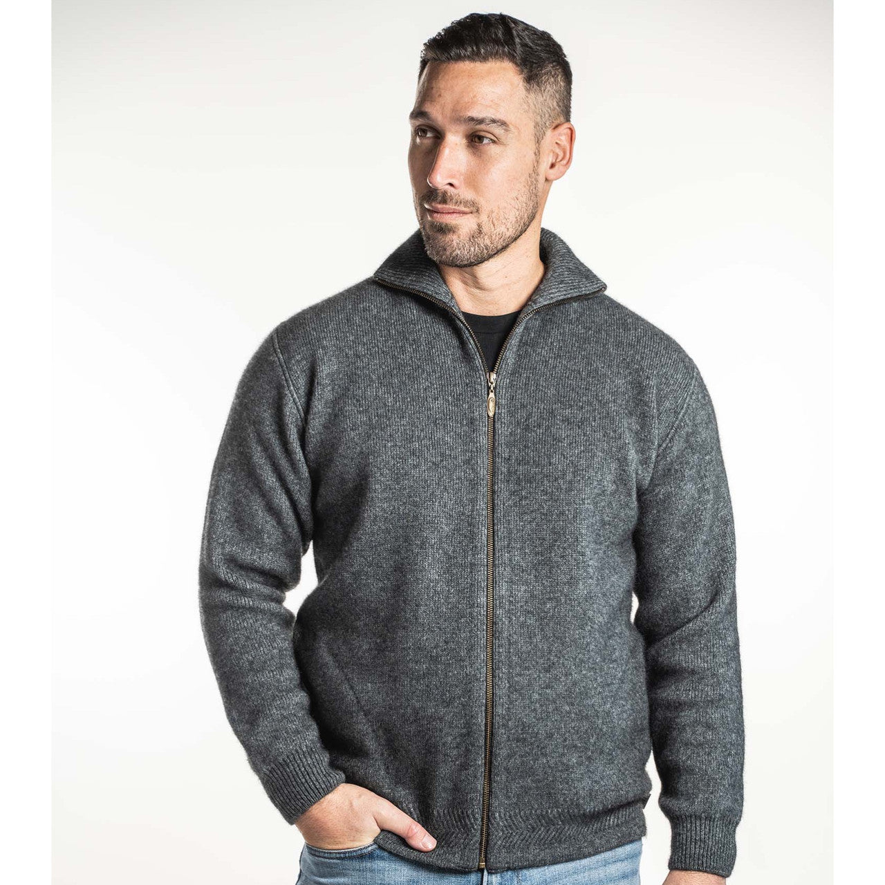 Koru - Men’s Merino Zip Through Collar Jacket Grey