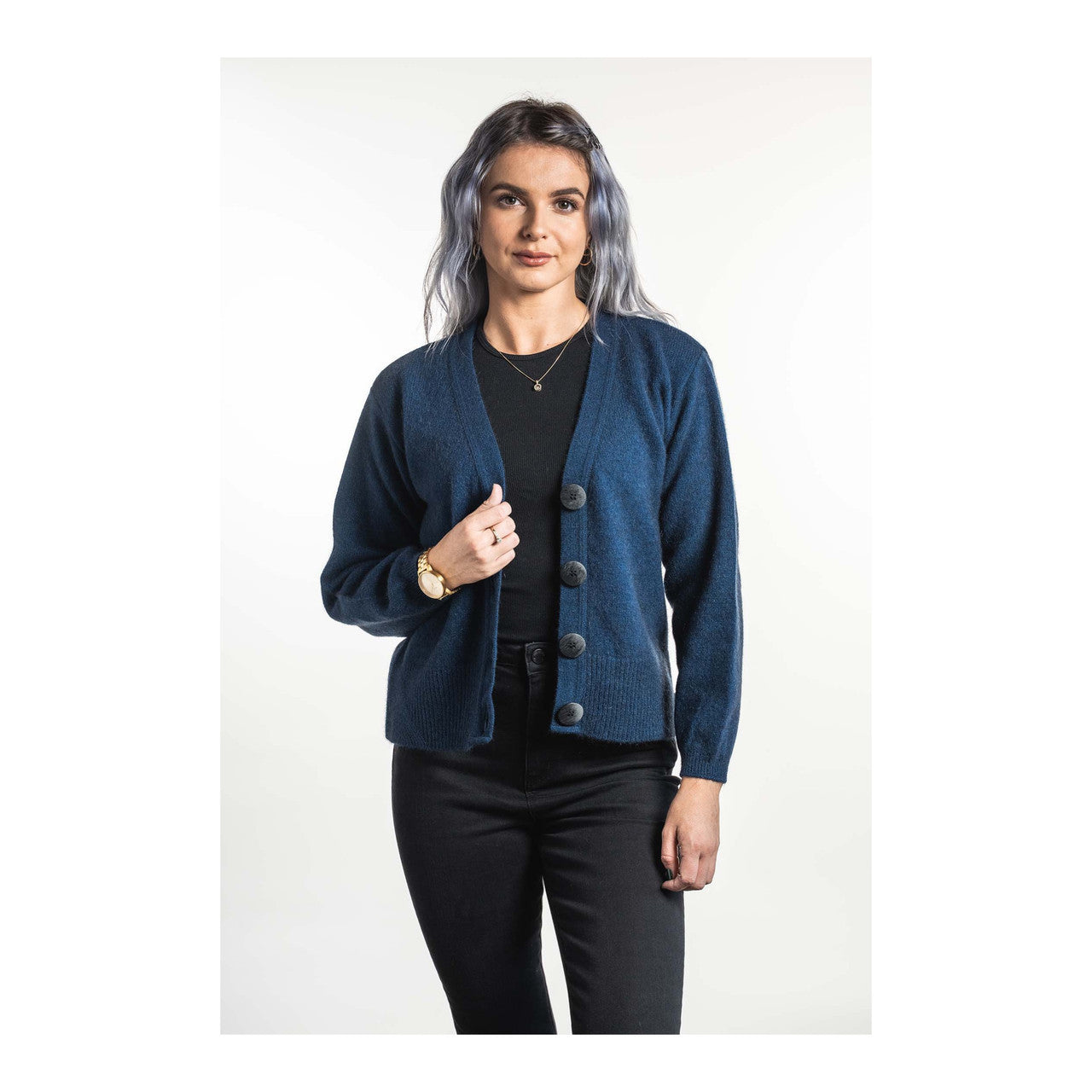 Koru - Merino & Possum V Neck Cardigan (Marine)