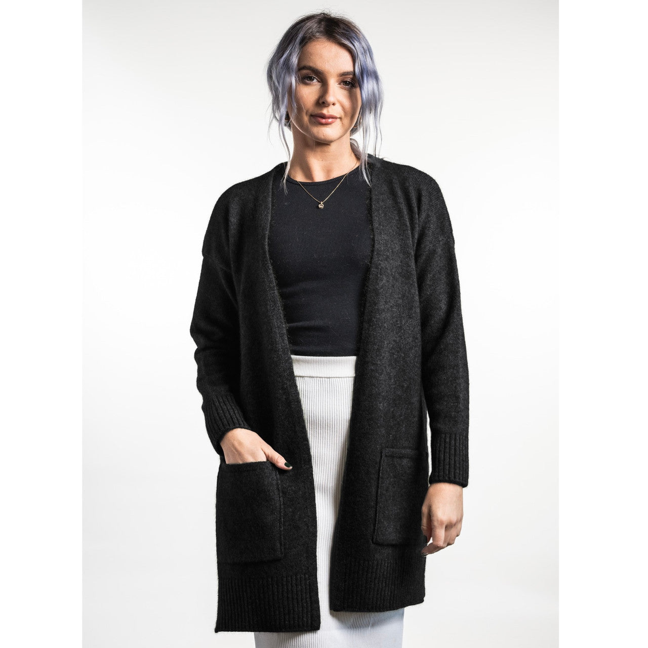 Koru - Merino - Possum Longline Cardigan (KO544)Black