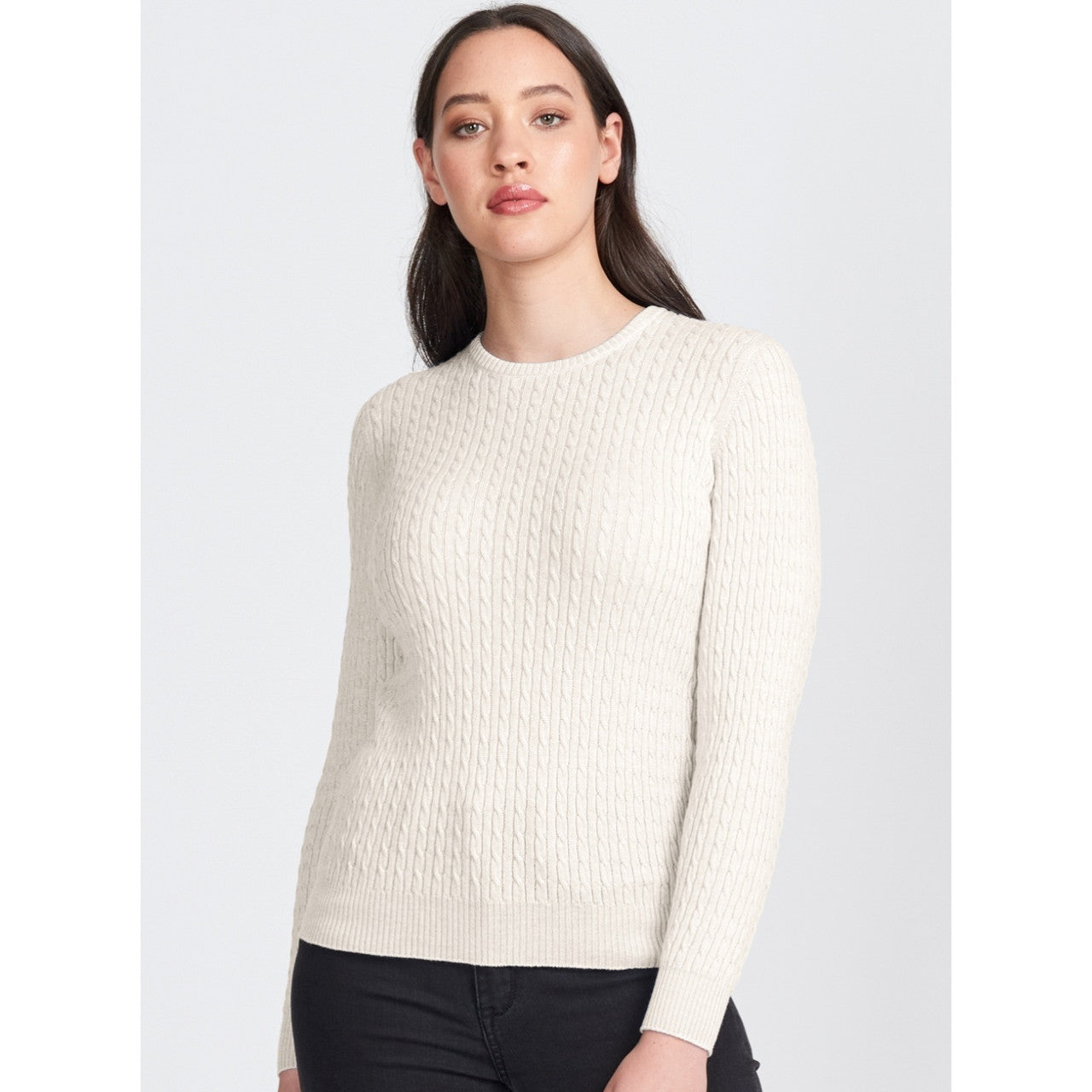 Royal Merino - 100% Merino Rib and Cable Crew (RM2057) Natural.