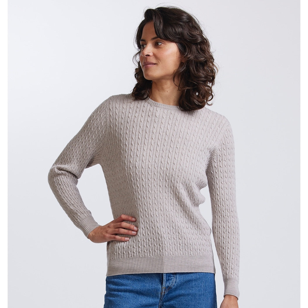 Royal Merino - 100% Merino Rib and Cable Crew (RM2057) Light Sand.