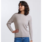 Royal Merino - 100% Merino Rib and Cable Crew (RM2057) Light Sand.