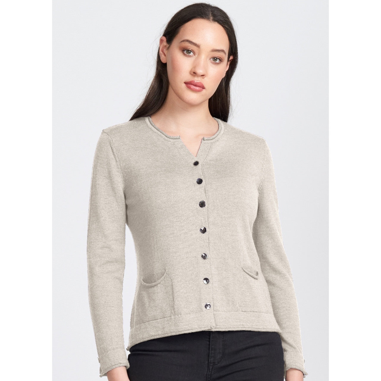Royal Merino - 100% Merino Pocket Cardigan (RM2404) Light Sand.