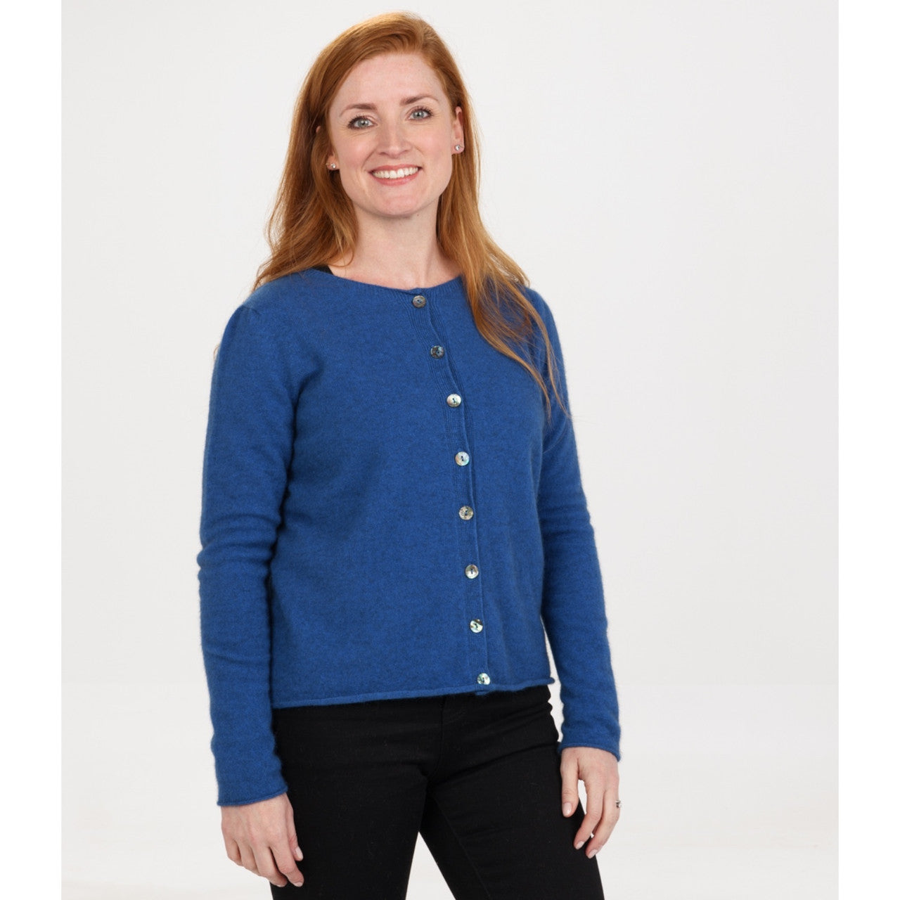 Native World - Merino & Possum Paua Shell Cardigan (NB872) Cornflower.