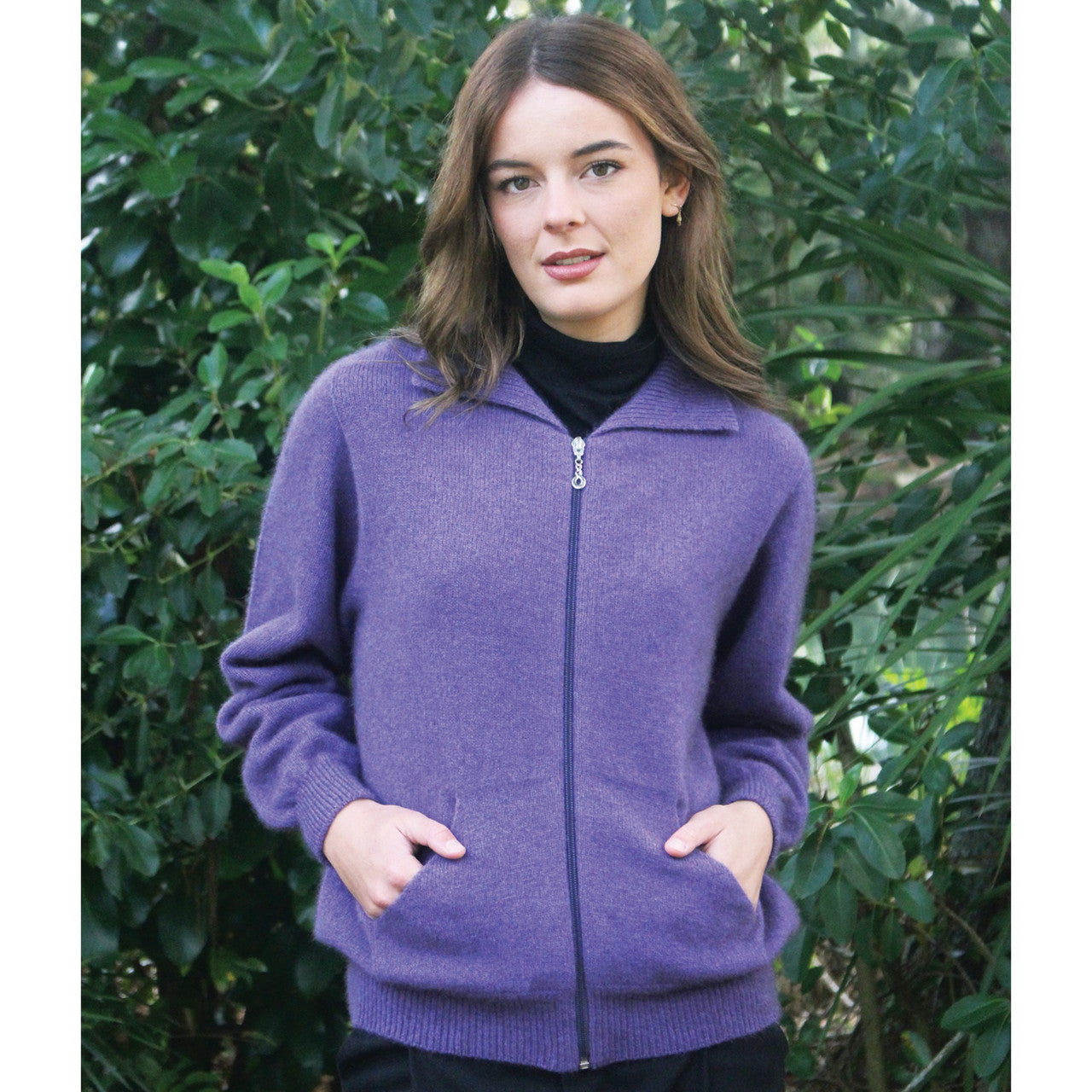 Lothlorian - Plain Zip Cardigan with Pockets (9976)Heather