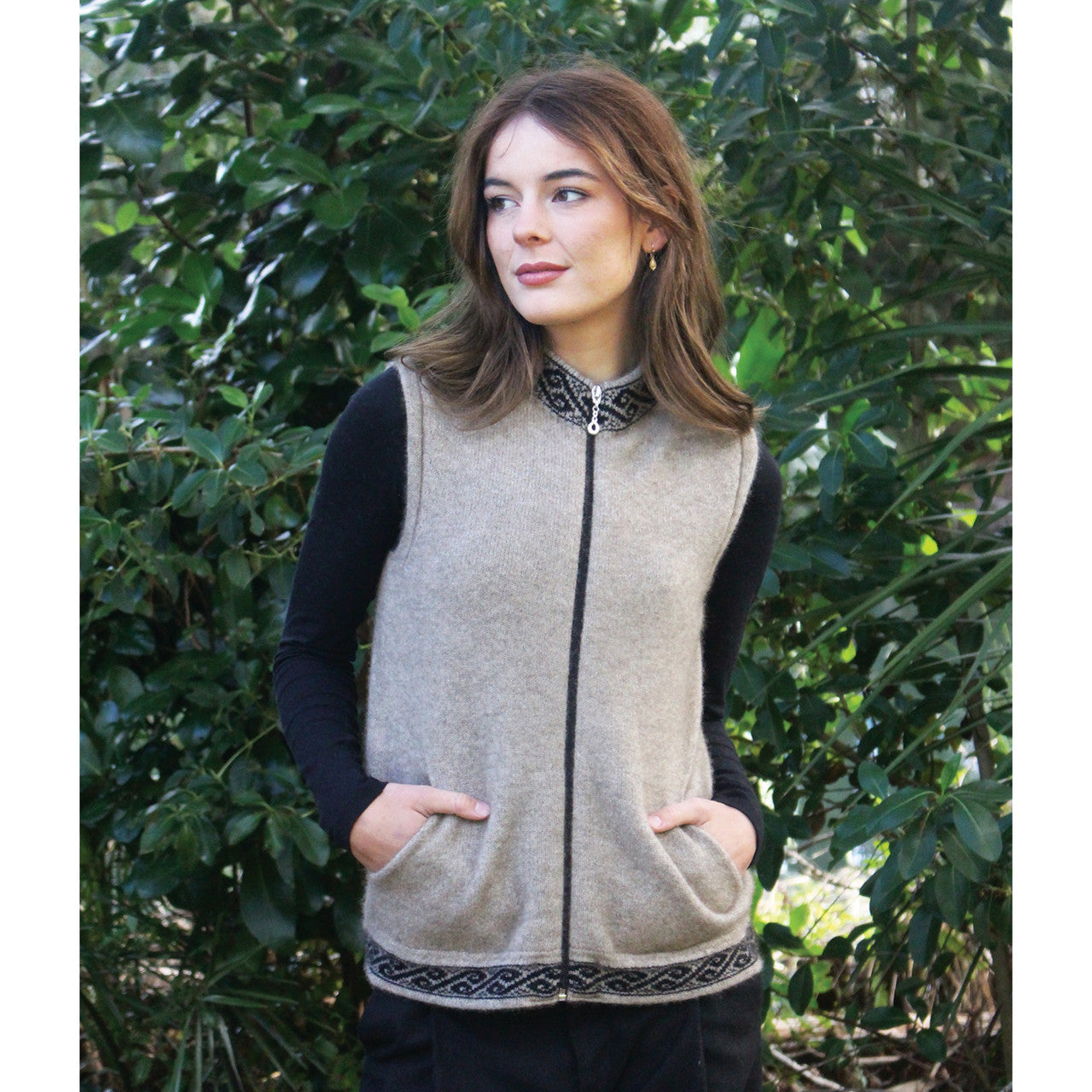 Lothlorian - Merino & Possum Motif Zip Vest