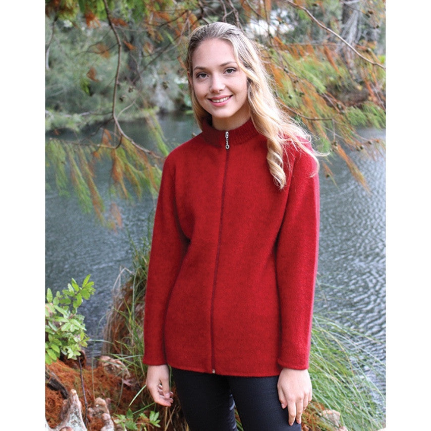 Lothlorian - Merino & Possum Plain Zip Cardigan (9963P) Red
