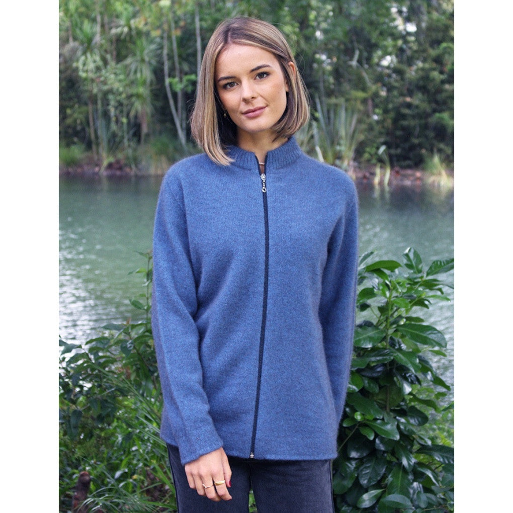 Lothlorian - Merino & Possum Plain Zip Cardigan (9963P) Light Blue