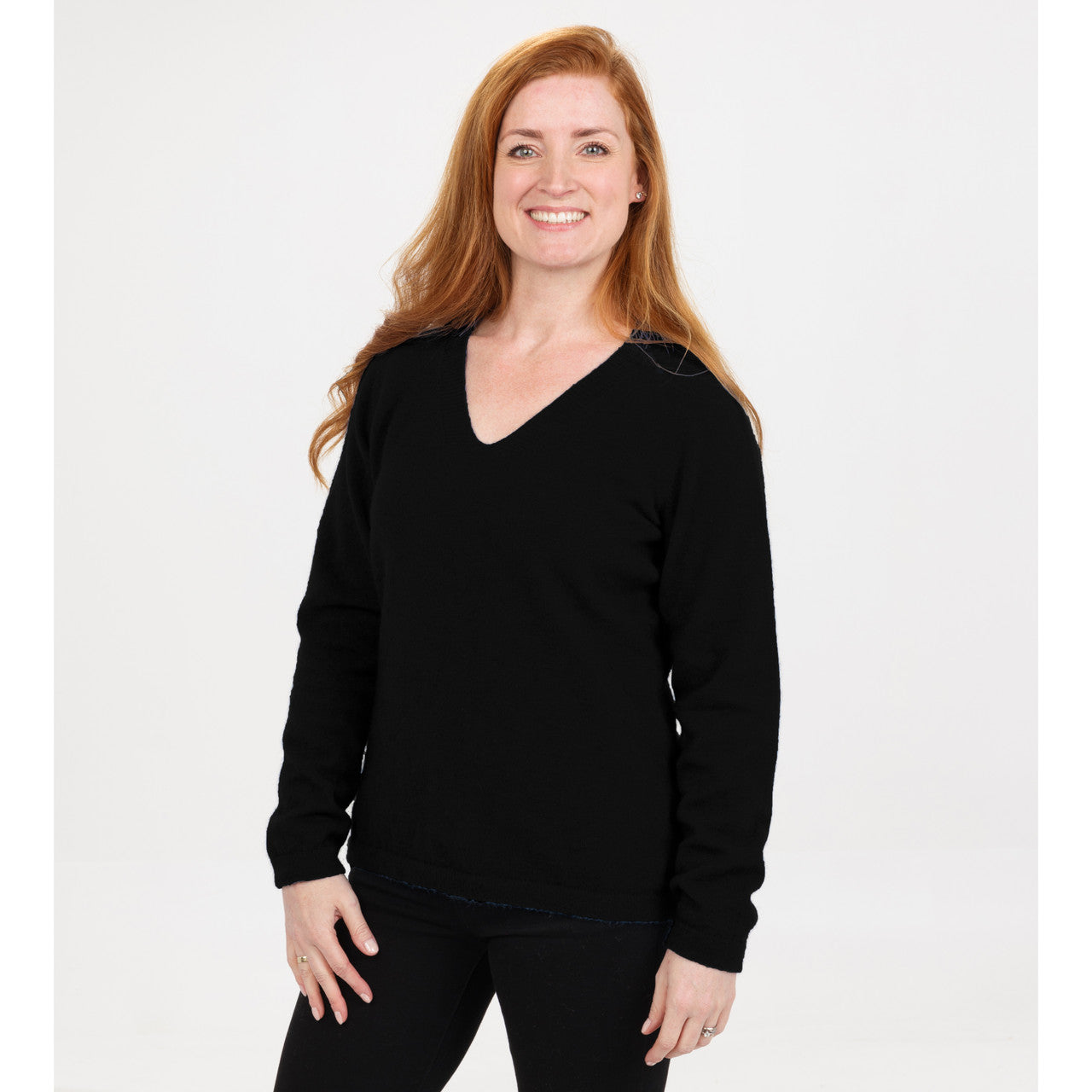 Native World - Merino & Possum Vee Plain Sweater (NB396) Black