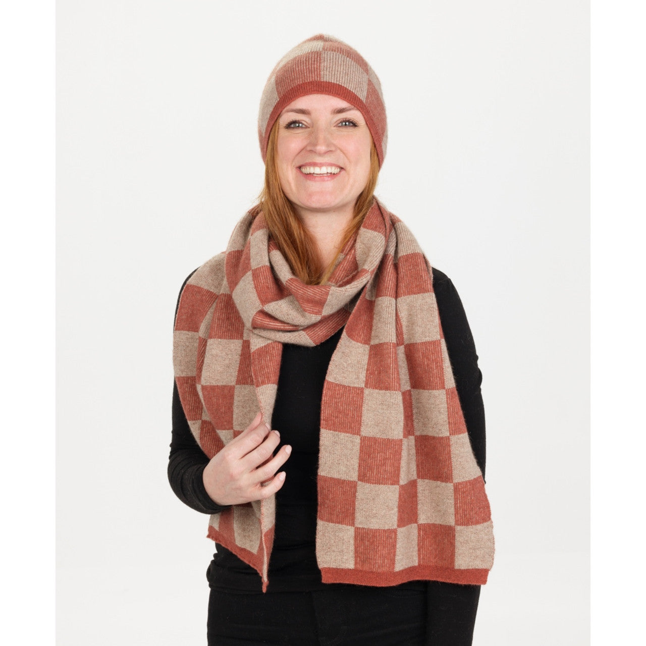 Native World - Merino & Possum Chequerboard Hat (NX874) Rosewood