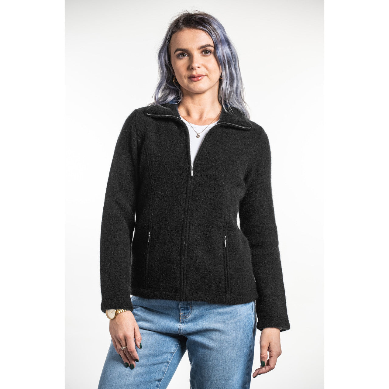 Koru Merino - Possum Shaped Zip Jacket (KO478) Black