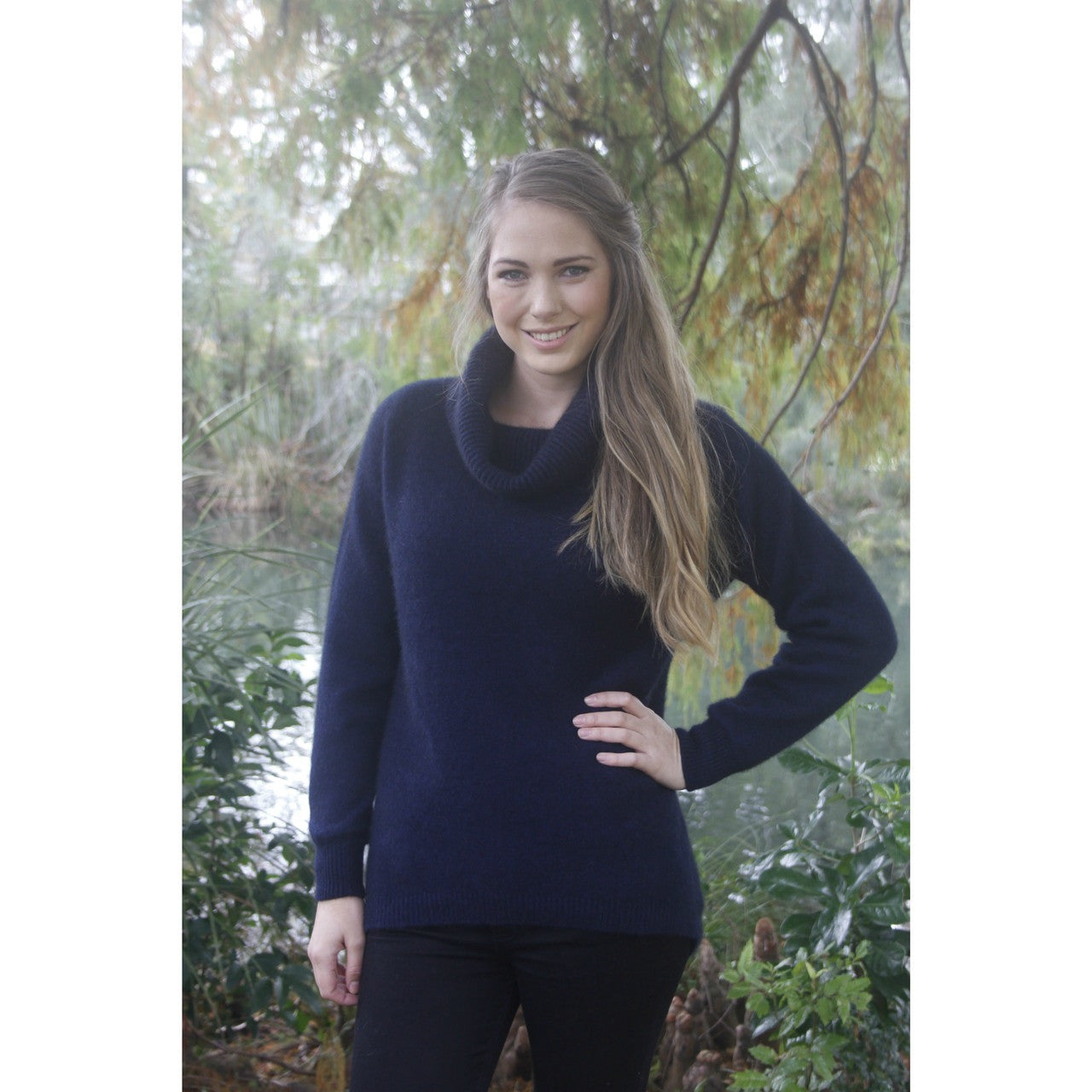 Lothlorian Merino - Possum Curved Hem Cowl Neck Jumper (9843)Midnight