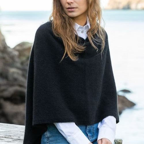 Woman wearing Noble Wilde - Merino & Possum North Cape (NW3086) in the colour Black.