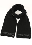 A black Koru merino and possum NZ Supporters Silver Fern Scarf.