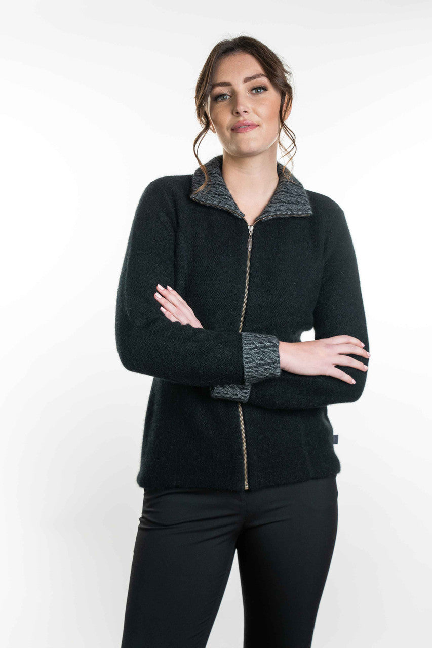 Koru Merino - Possum Two Tone Jacket (KO476)Black/Grey