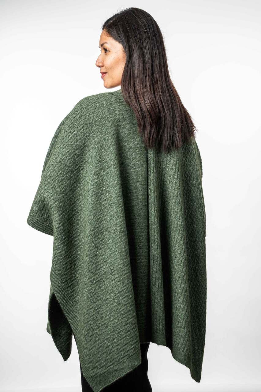 Koru - Merino and Possum Zig Zag Textured Cape (KO553)Moss