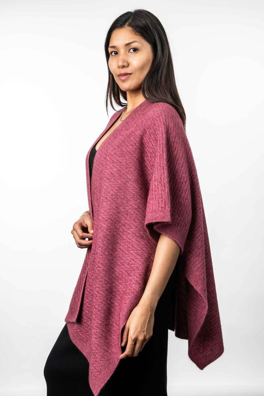 Koru - Merino and Possum Zig Zag Textured Cape (KO553)Rose