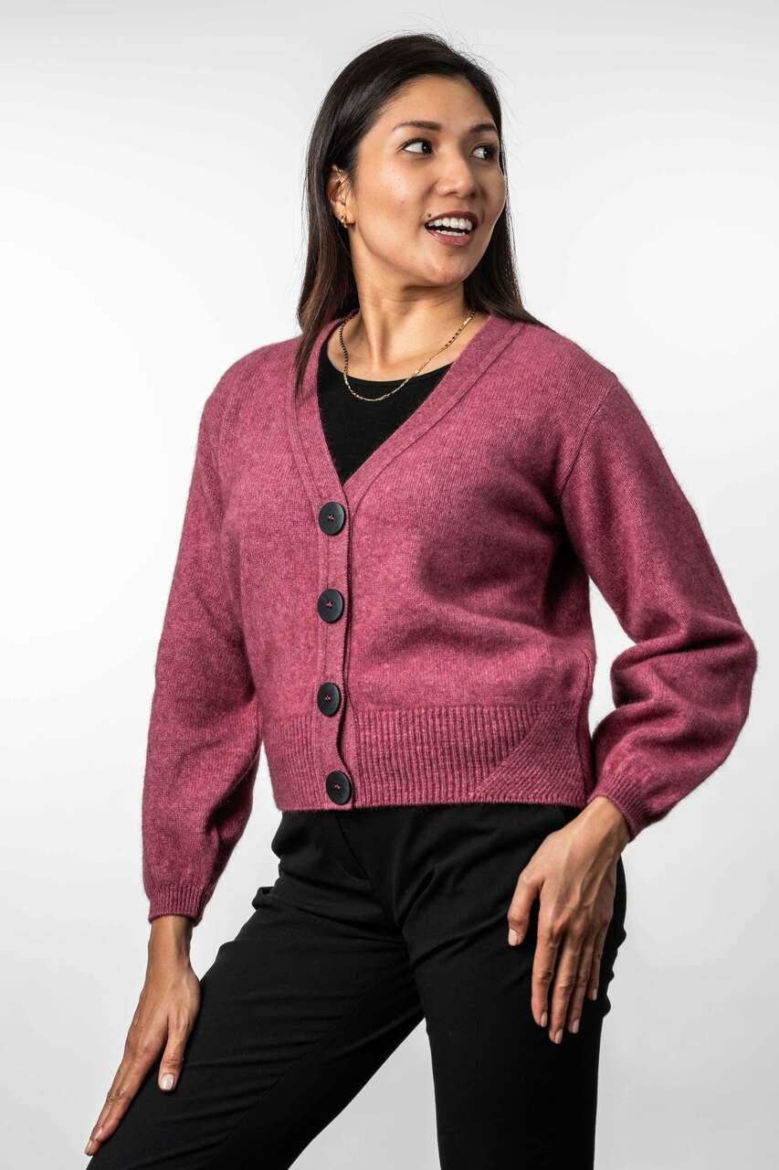 Koru - Merino - Possum V Neck Cardigan (KO557)Rose