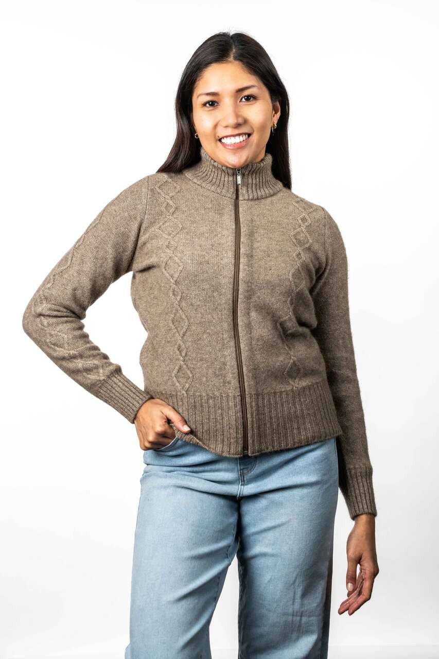 Koru - Merino & Possum Cable Detail Jacket (KO567)Mocha