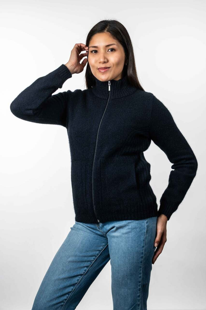 Koru - Merino & Possum Rib Detail Jacket (KO571)Navy