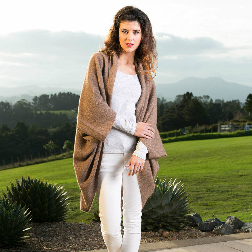 Koru Merino - Possum Moss Stitch Shrug (KO756)-Mocha