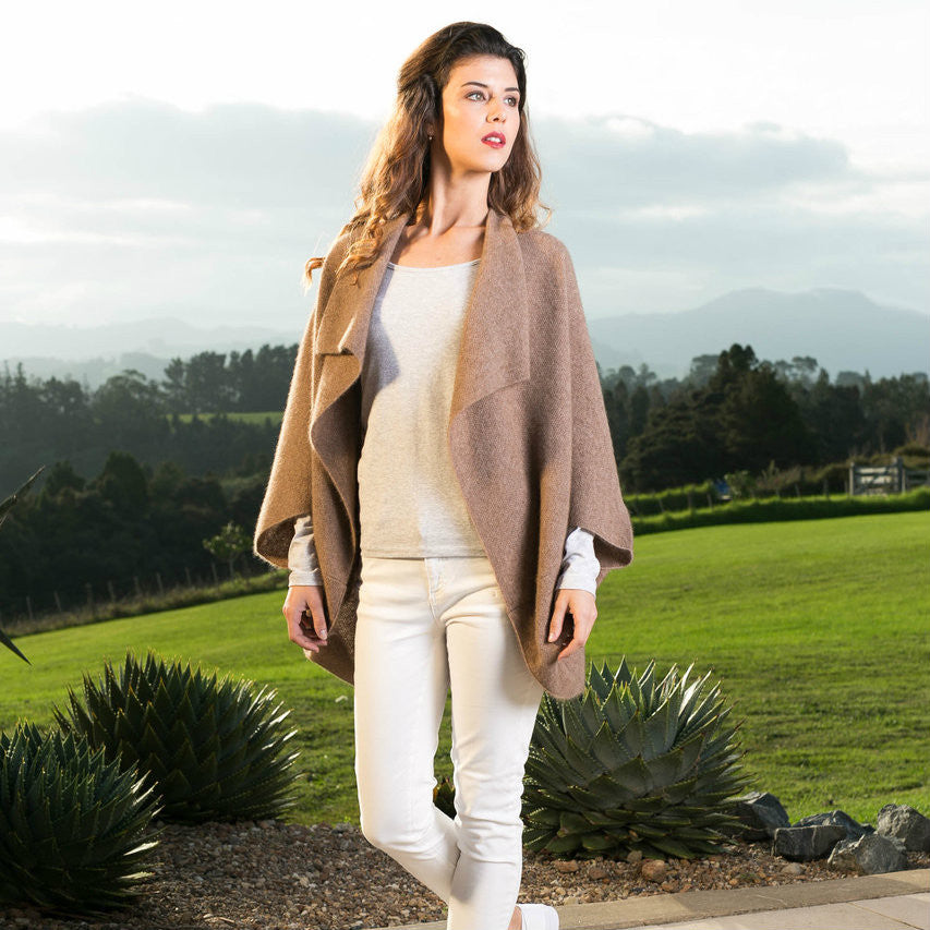 Koru Merino - Possum Moss Stitch Shrug (KO756)-Mocha