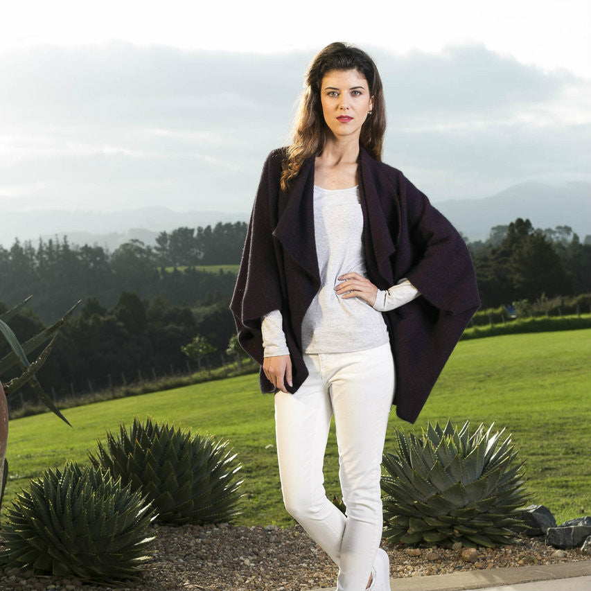 Koru Merino - Possum Moss Stitch Shrug (KO756)-Charcoal