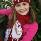 Girl wearing scarf in colour red.