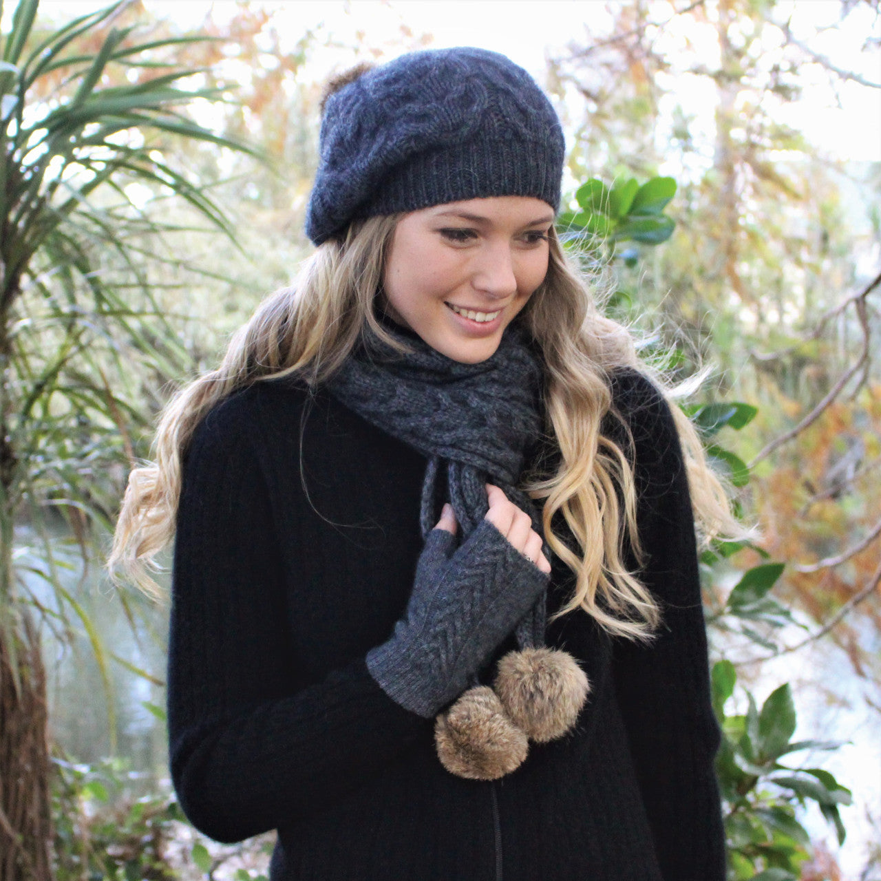 Charcoal colour beanie and scarf