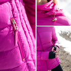 Close ups of Moke - Lucy Cloud Touch Packable Down Jacket (LUCY) in the colour Rose Violet.