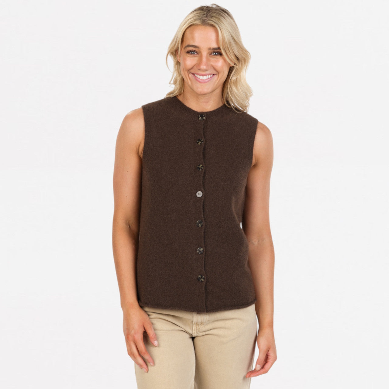 Native World - Merino & Possum Sleeveless Cardigan (NB898) Cocoa