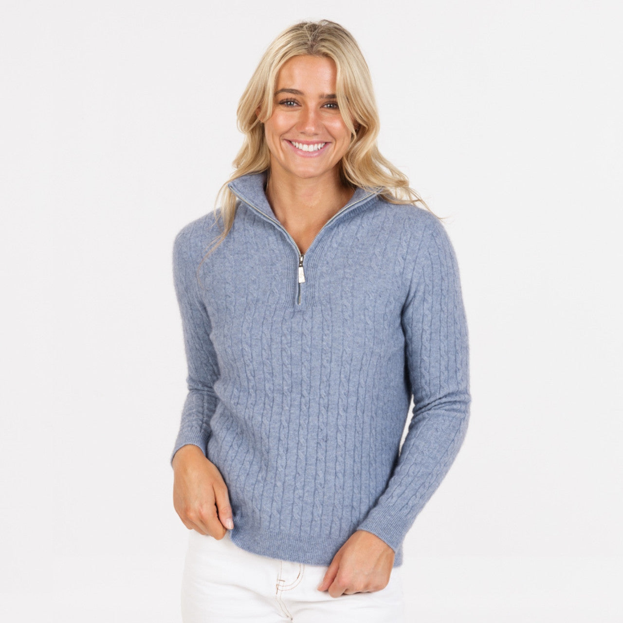Native World - Merino and Possum Cable Half Zip Sweater (NB900) Crystal