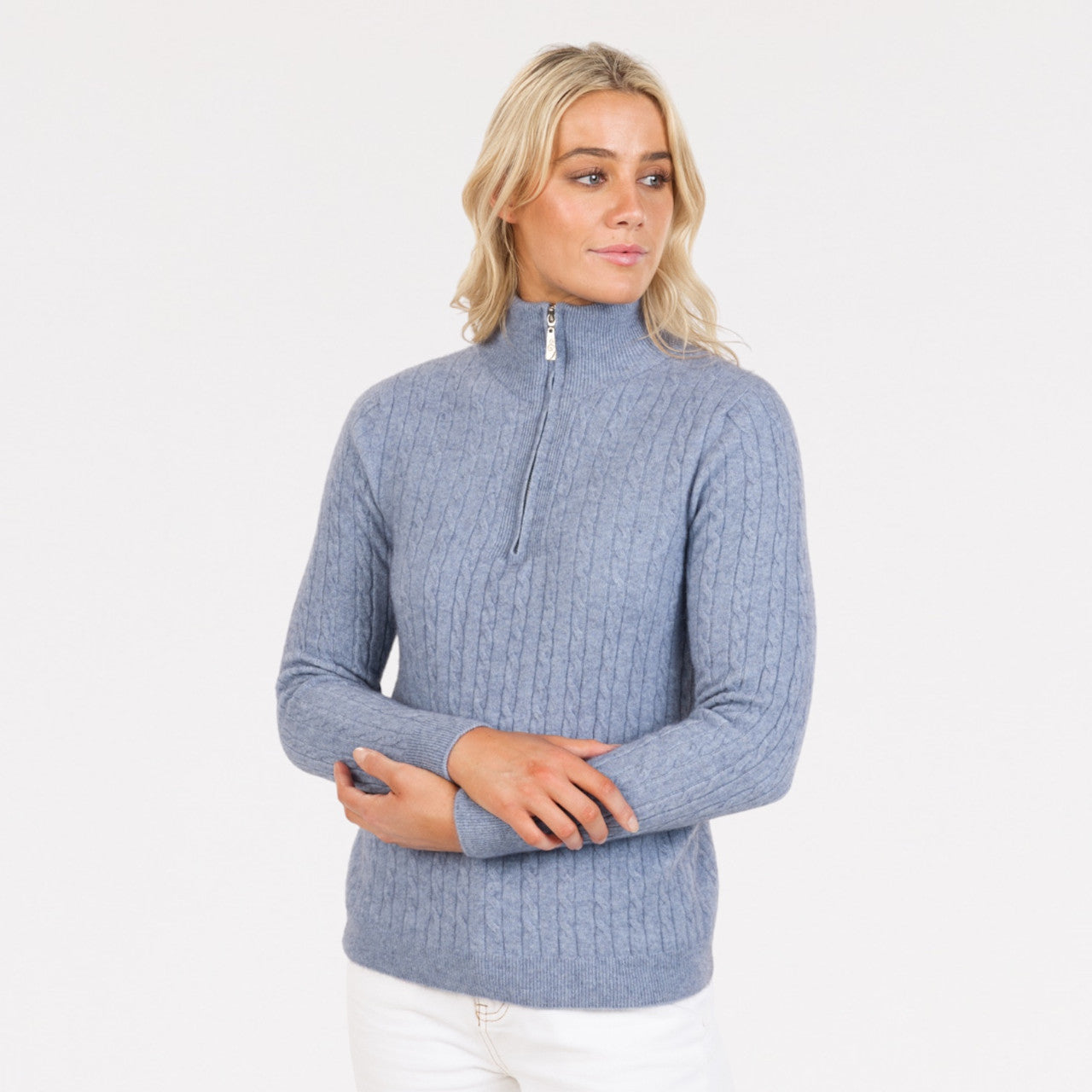 Native World - Merino and Possum Cable Half Zip Sweater (NB900) Crystal