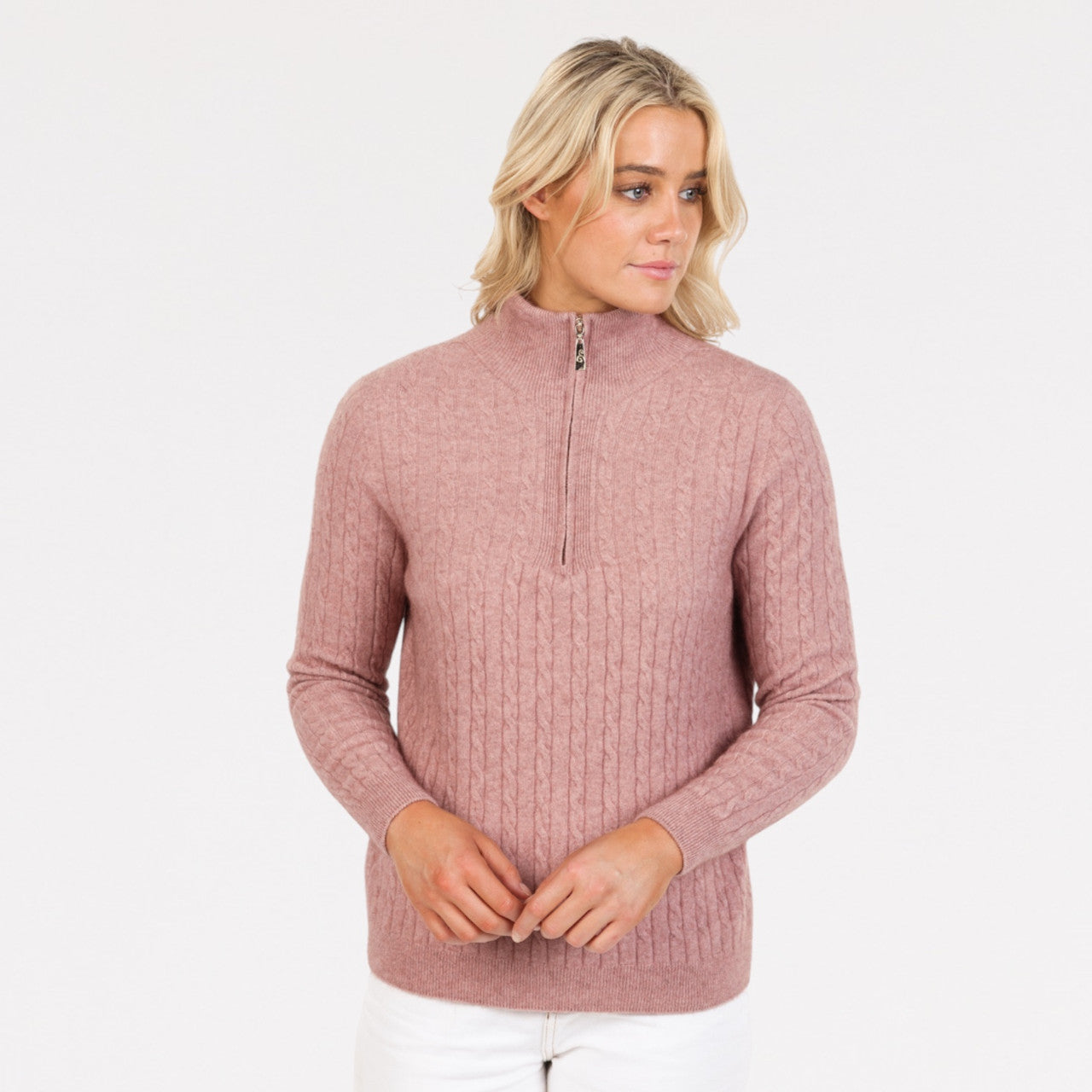Native World - Merino and Possum Cable Half Zip Sweater (NB900) Lily