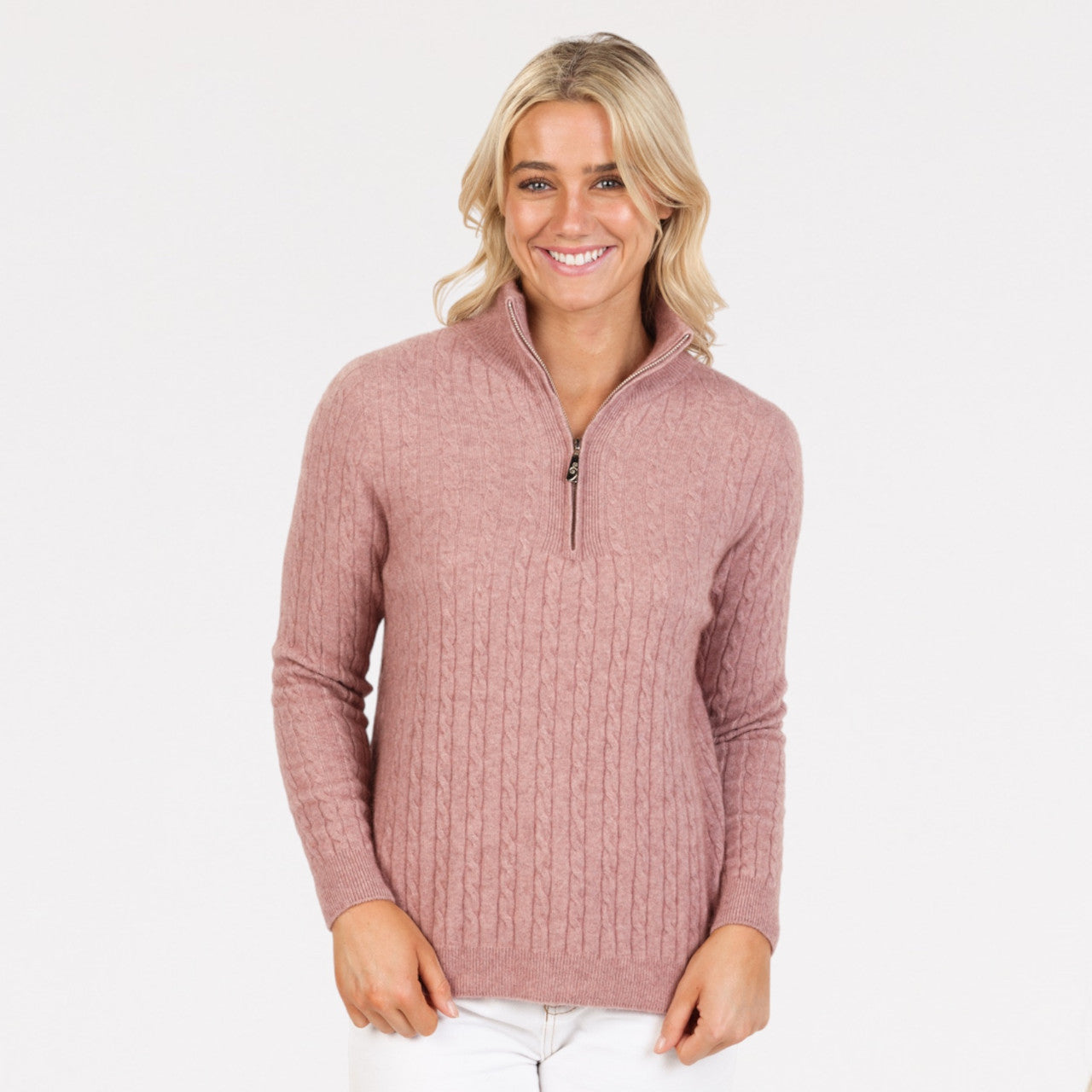 Native World - Merino and Possum Cable Half Zip Sweater (NB900) Lily