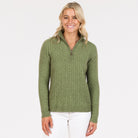 Native World - Merino and Possum Cable Half Zip Sweater (NB900) Pistachio