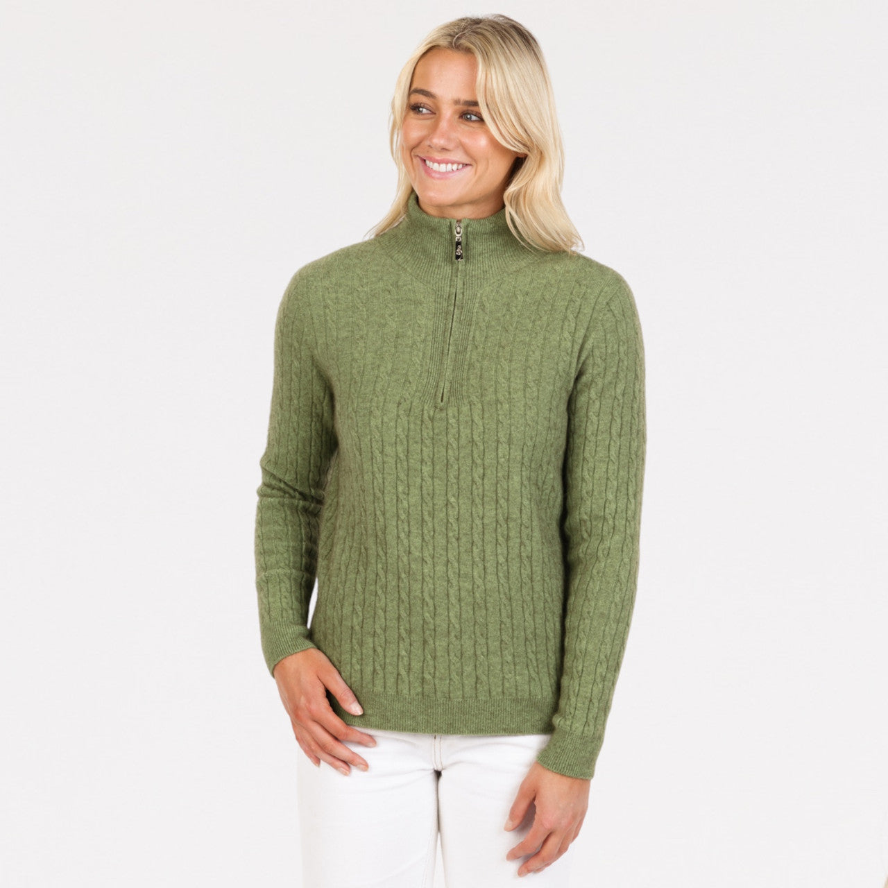 Native World - Merino and Possum Cable Half Zip Sweater (NB900) Pistachio