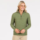 Native World - Merino and Possum Cable Half Zip Sweater (NB900) Pistachio