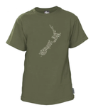 Tussock Ridge Merino - Merino Kids NZ Map Tee (MK 150 )Army
