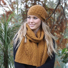Beanie and scarf in colour Gold