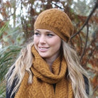 Beanie and scarf in colour Gold
