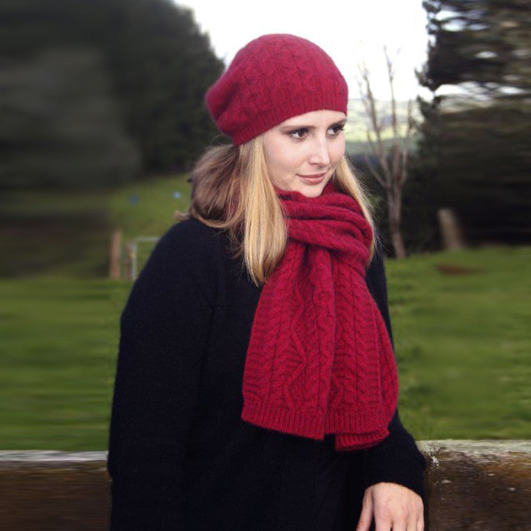 Raspberry colour scarf and beanie