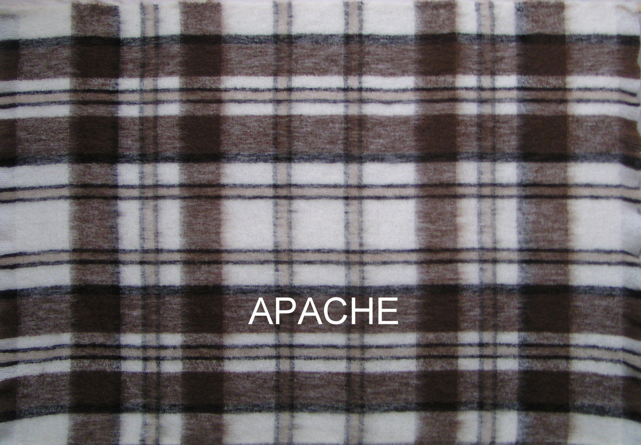 Alpaca fleece throw in Apache colour and tartan pattern.