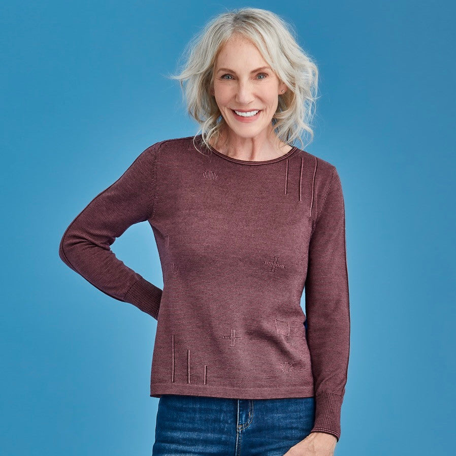 Royal Merino - 100% Merino Fine Stripe Jumper (RM2394) Earth/Mauve