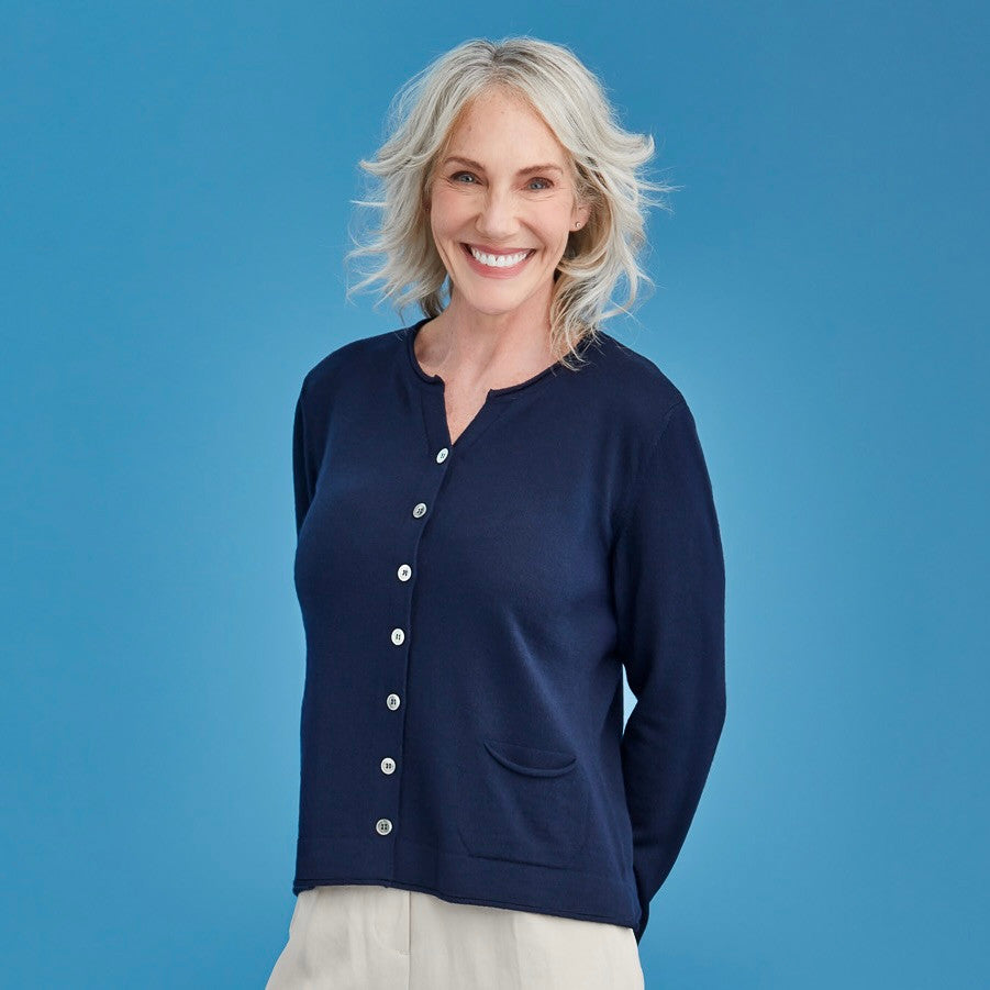 Royal Merino - 100% Merino Pocket Cardigan (RM2404) Light Navy.