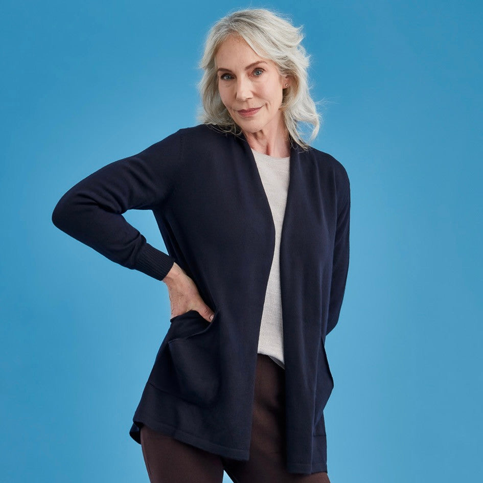 Royal Merino - 100% Merino Open Front Long Cardigan (RM2455) Light Navy.
