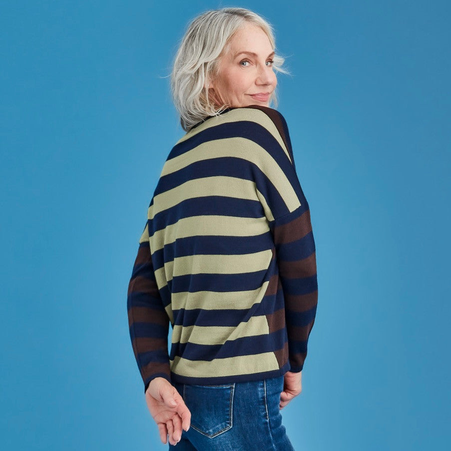 Royal Merino - 100% Merino Striped Drop Shoulder Jumper (RM2592) Avocado