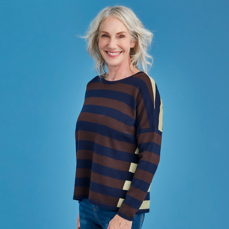 Royal Merino - 100% Merino Striped Drop Shoulder Jumper (RM2592) Avocado