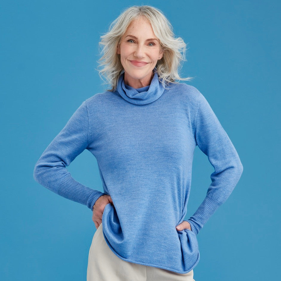 Royal Merino - 100% Merino A-Line Funnel Neck (RM3002) Cornflower